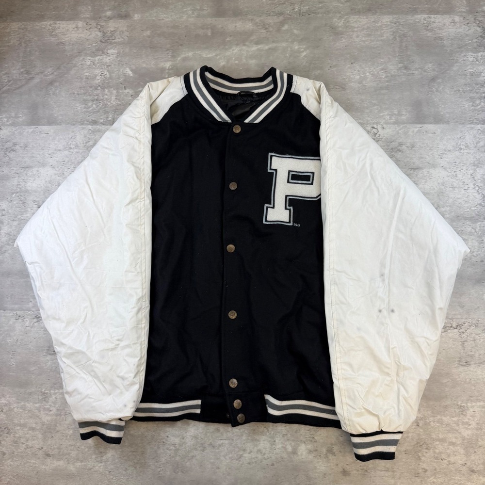 Steve‎ & Barrys Public Enemy Varsity Jacket XXL Black White Faux Leather Hip Hop